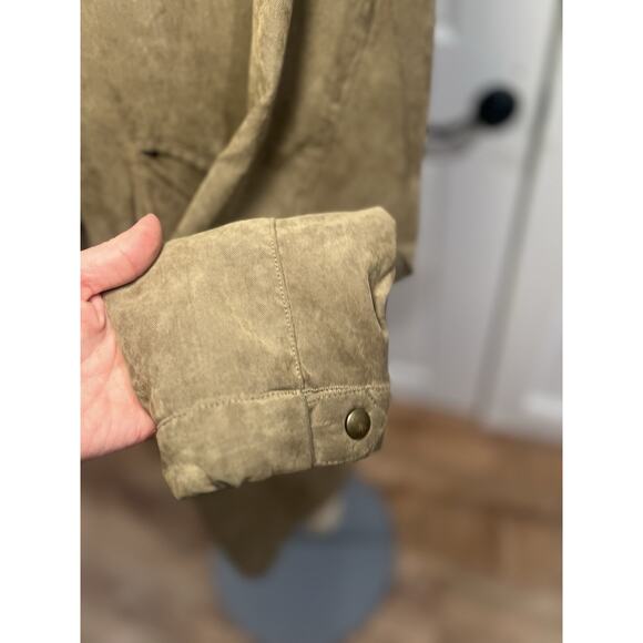The Territory Ahead Mens M Trench Coat Solid Olive Button-Front Flannel Lined - Picture 3 of 11